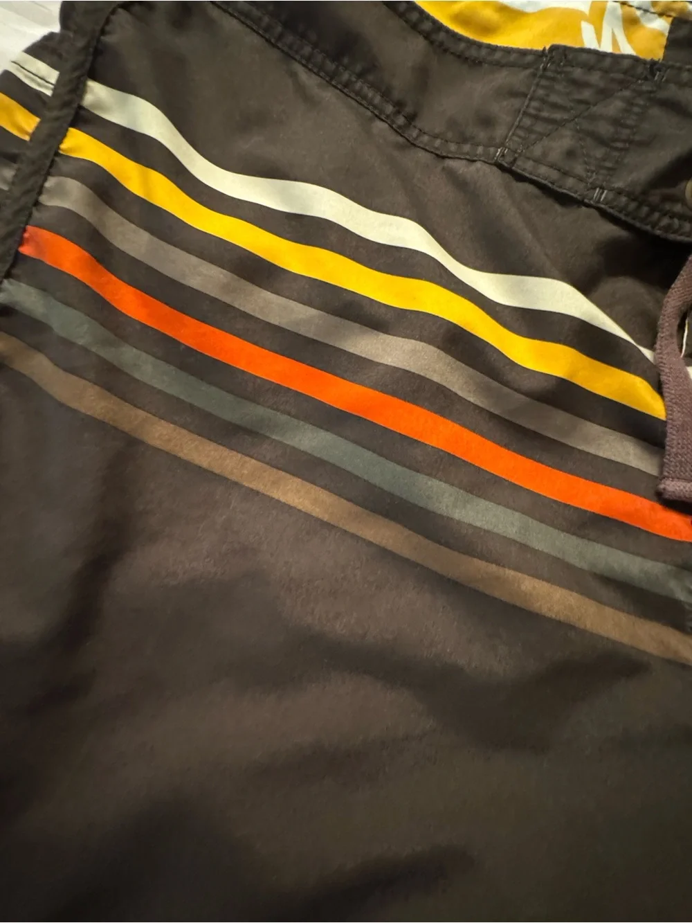 Old Navy Brown Swim Board Shorts with Yellow and Orange Stripes